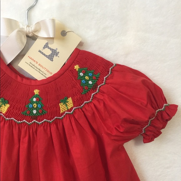 SOLD! Red Christmas smocked dress - Picture 2 of 3